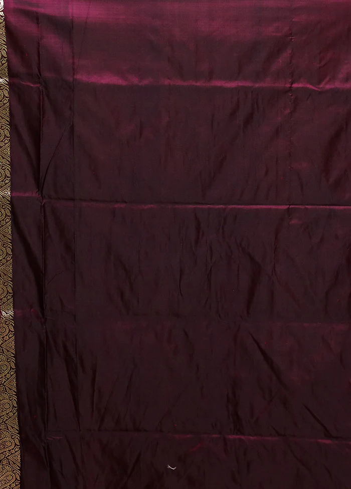 Wine  Handloom Banarasi Pure Silk Saree With Blouse Piece - Image 5