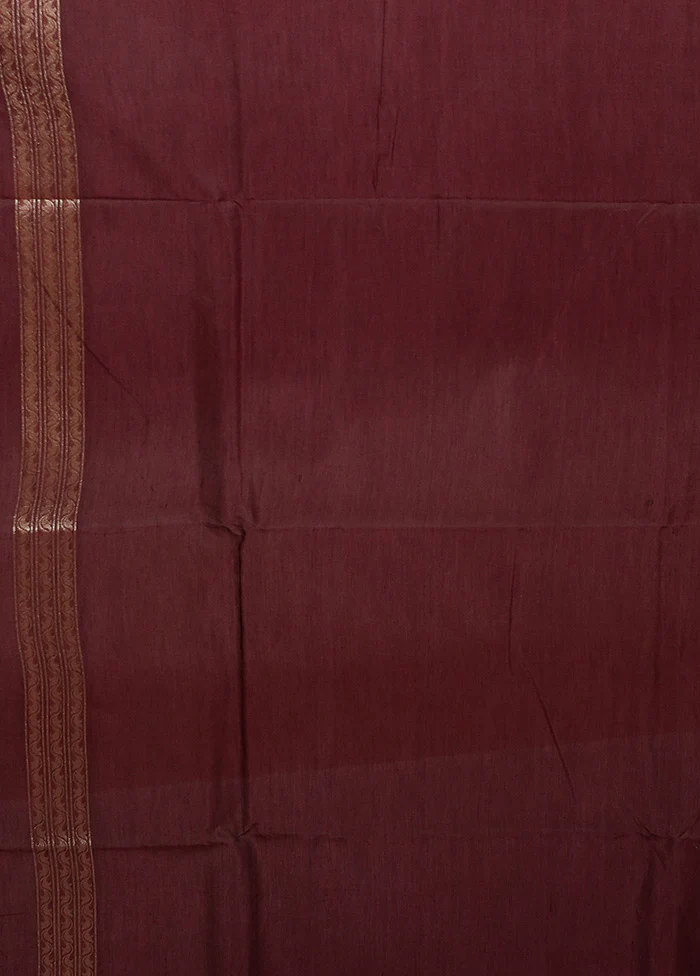 Wine  Kora Silk Saree With Blouse Piece - Image 5