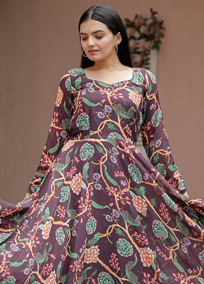 Wine Readymade Georgette Dupatta Indian Dress