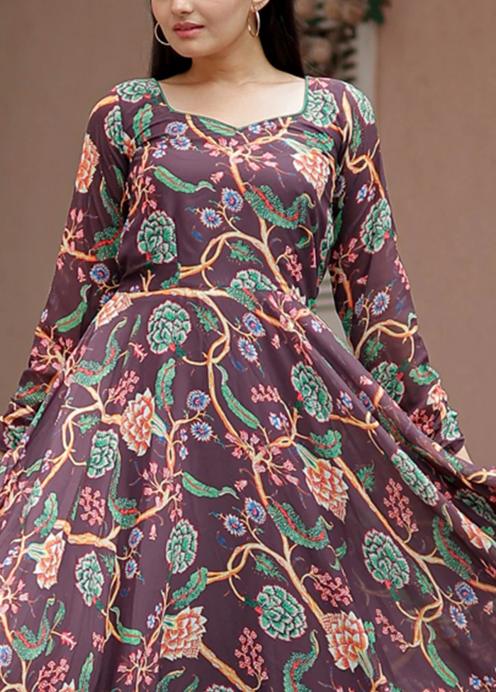Wine Readymade Georgette Dupatta Indian Dress - Image 2