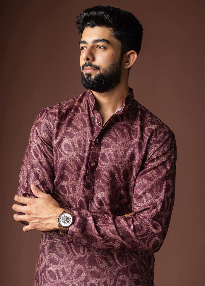 Wine Silk Kurta & Pajama Set - Image 2