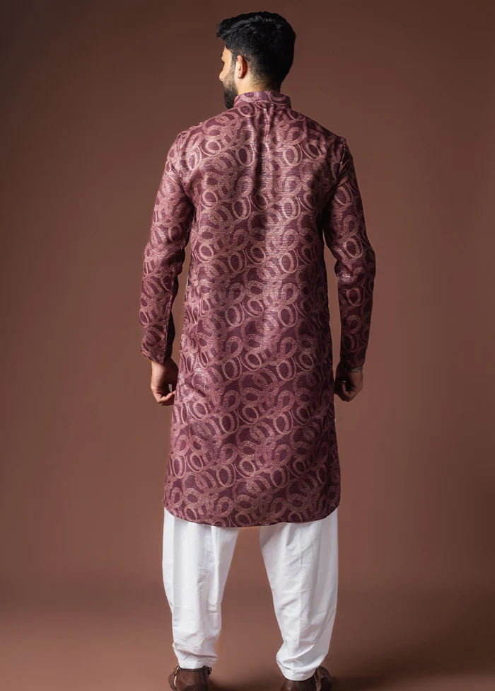Wine Silk Kurta & Pajama Set - Image 3