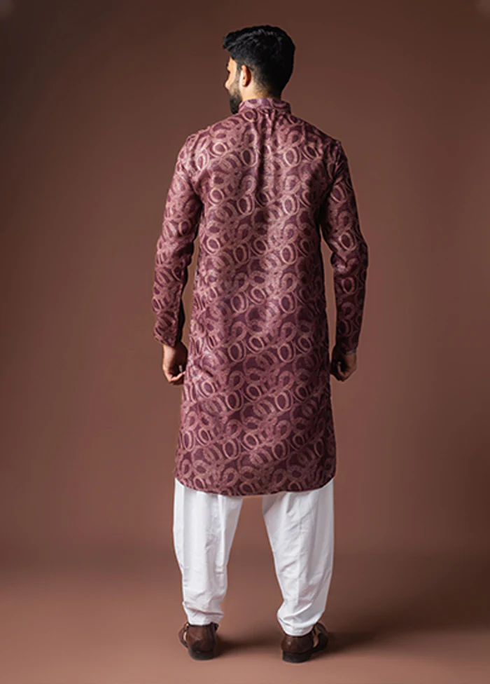 Wine Silk Kurta & Pajama Set - Image 3