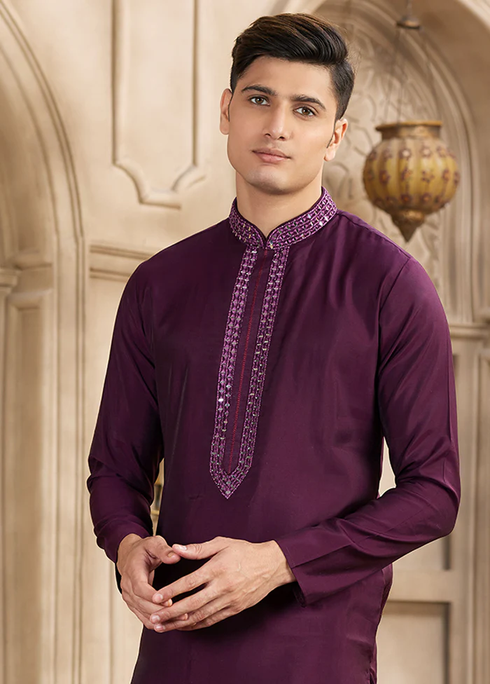 Wine Silk Kurta & Pajama Set - Image 2