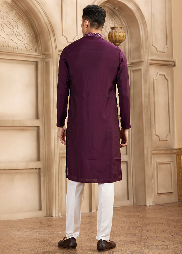 Wine Silk Kurta & Pajama Set - Image 3