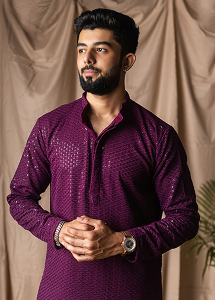 Wine Silk Kurta & Pajama Set - Image 2