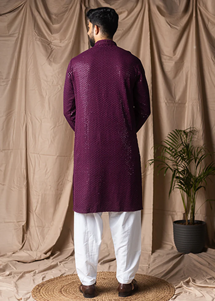 Wine Silk Kurta & Pajama Set - Image 3