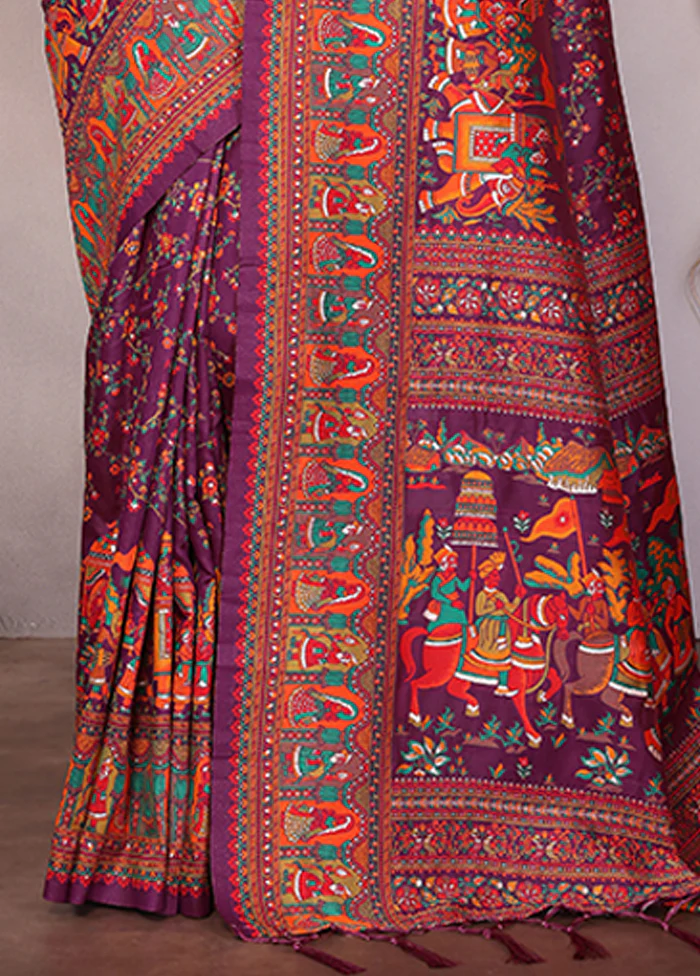 Wine Spun Silk Saree With Blouse Piece - Image 3