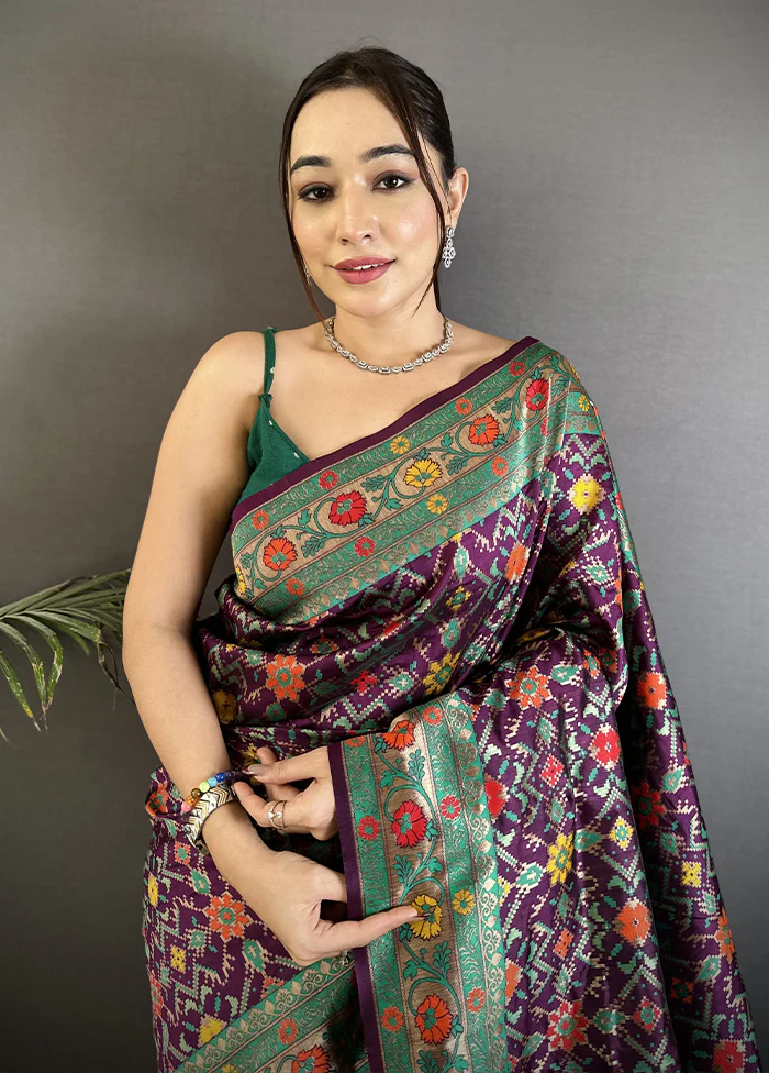 Wine Spun Silk Saree With Blouse Piece - Image 2