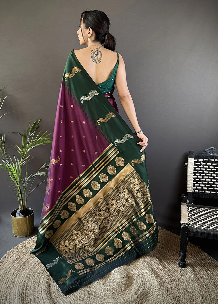 Wine Spun Silk Saree With Blouse Piece - Image 3