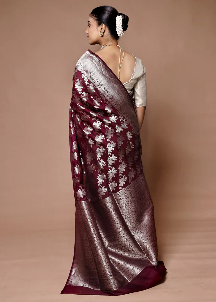 Wine Uppada Silk Saree With Blouse Piece - Image 3