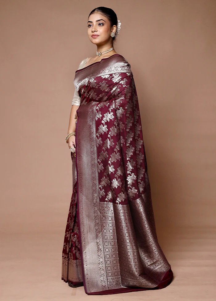 Wine Uppada Silk Saree With Blouse Piece - Image 4