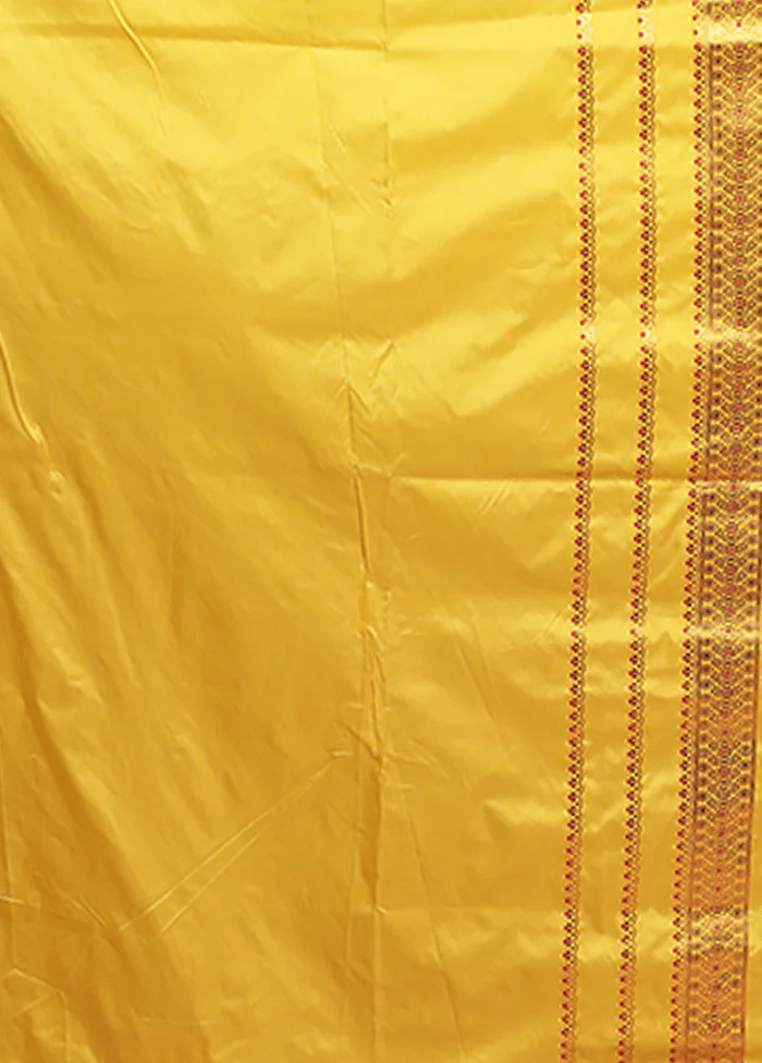 Yellow Assam Silk Saree With Blouse Piece - Image 5
