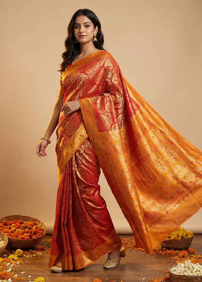 Red Baluchari Silk Saree With Blouse Piece