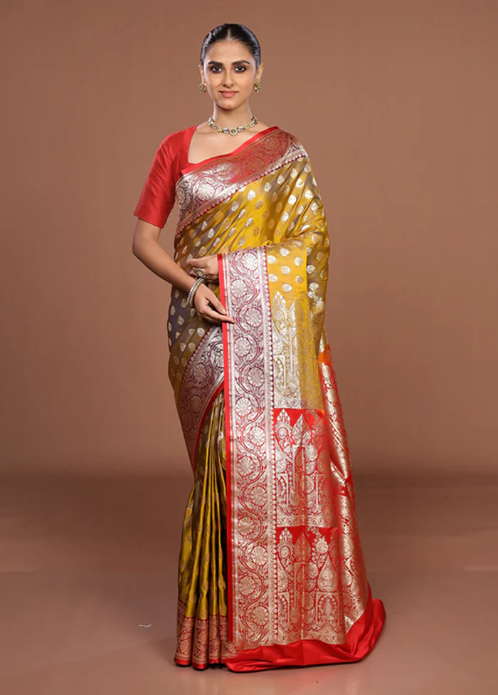 Yellow Banarasi Silk Saree With Blouse Piece - Image 2