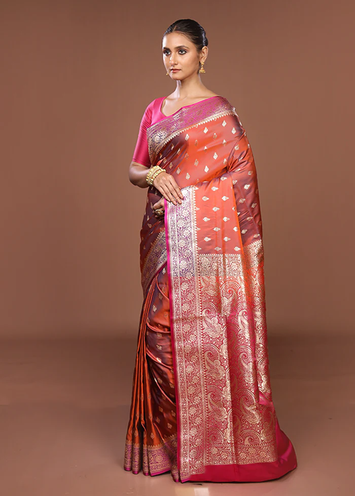 Yellow Banarasi Silk Saree With Blouse Piece - Image 4