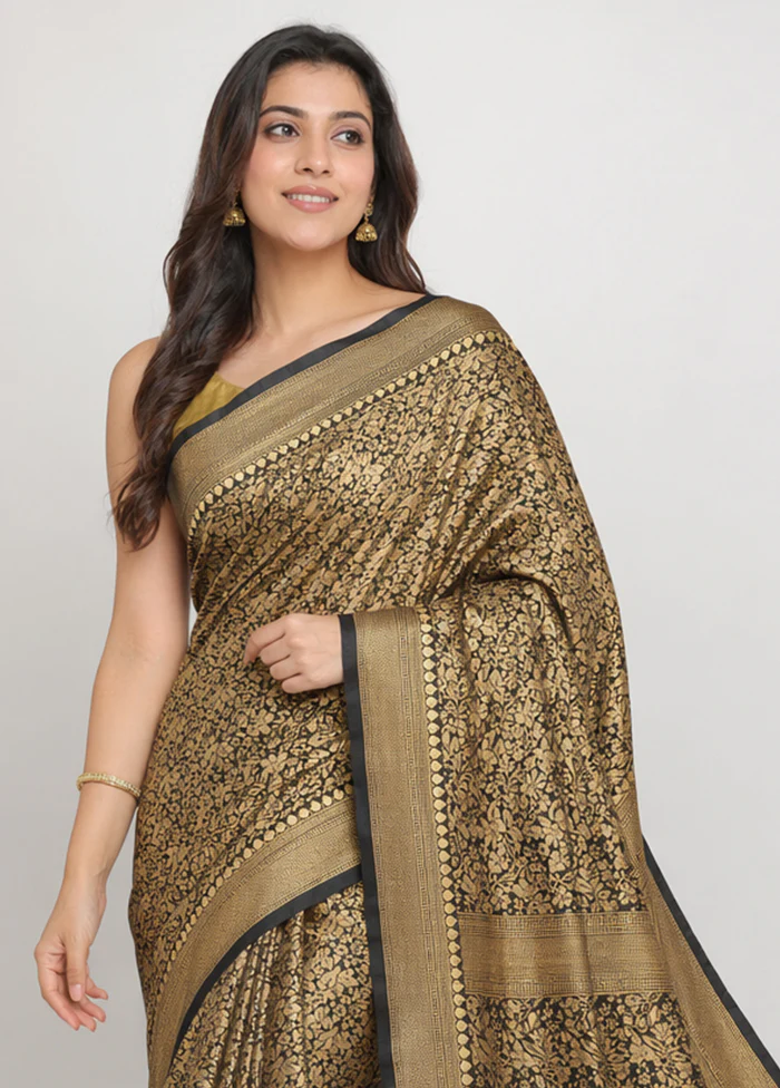 Yellow Banarasi Silk Saree With Blouse Piece - Image 2