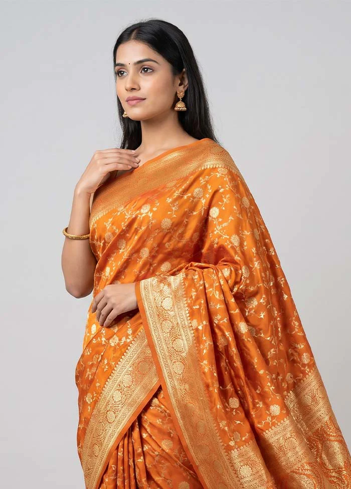 Yellow Banarasi Silk Saree With Blouse Piece - Image 2