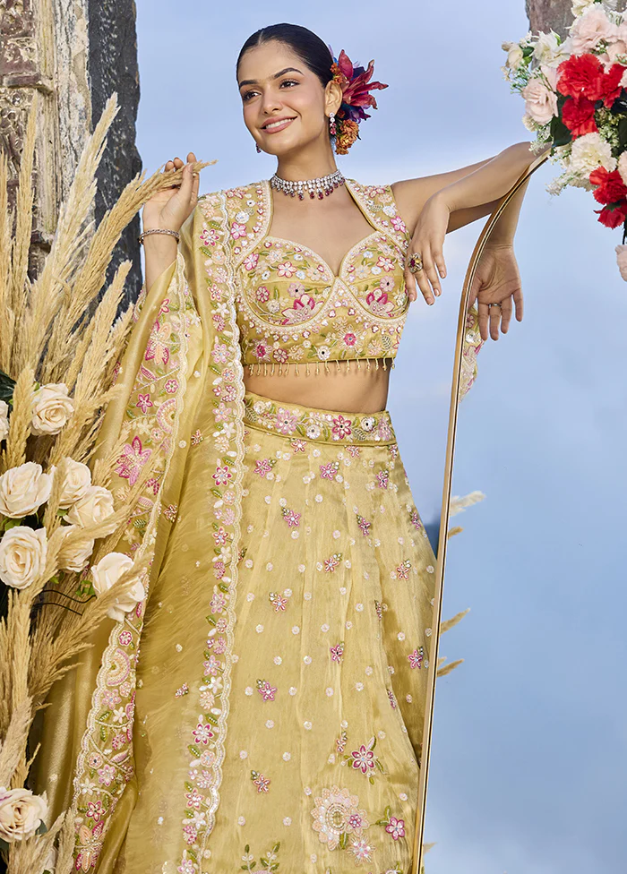 Yellow Blended Silk Lehenga Set - Image 2