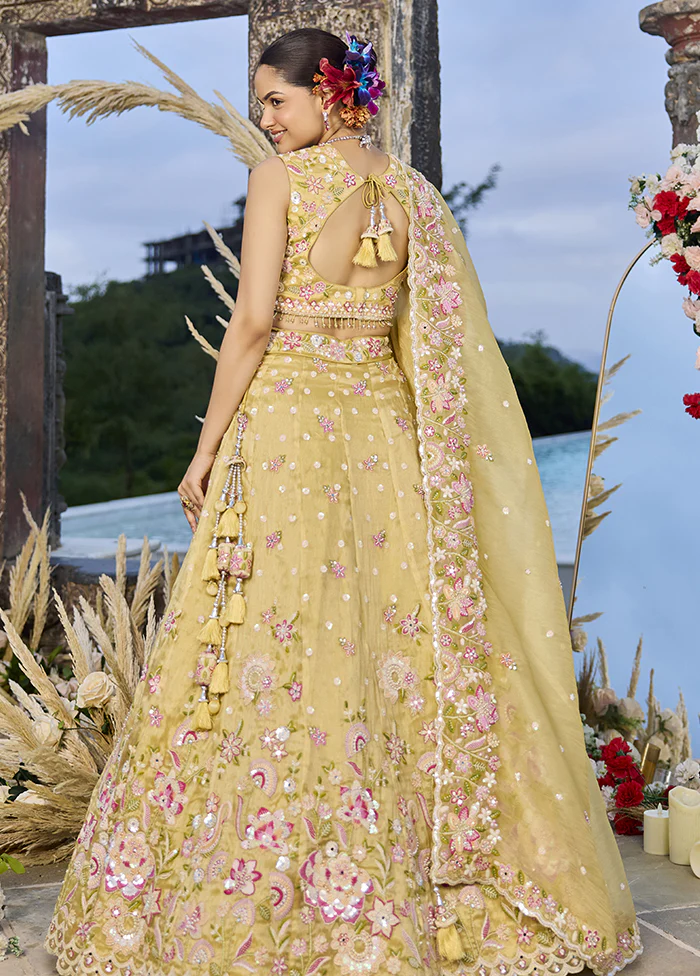 Yellow Blended Silk Lehenga Set - Image 3