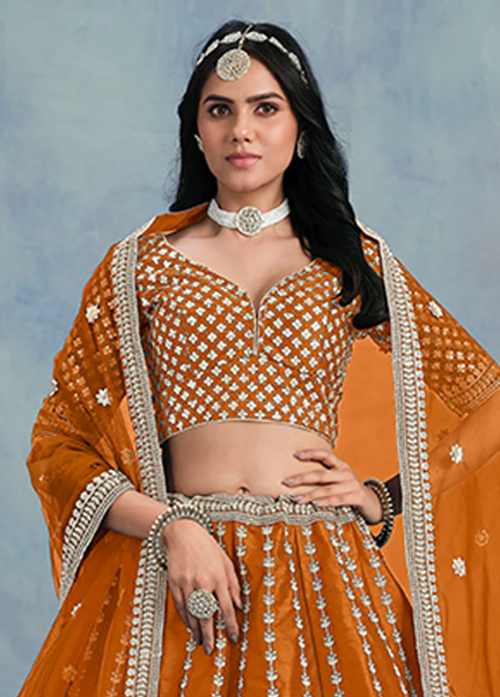 Yellow Blended Silk Lehenga Set - Image 2