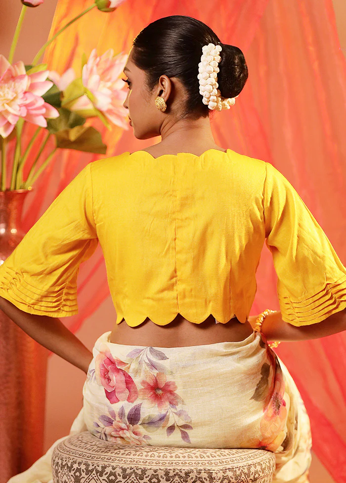 Yellow Boat Neck Designer Blouse - Image 2