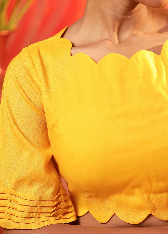Yellow Boat Neck Designer Blouse - Image 4