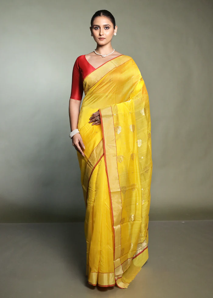 Yellow Chanderi Cotton Saree With Blouse Piece - Image 2