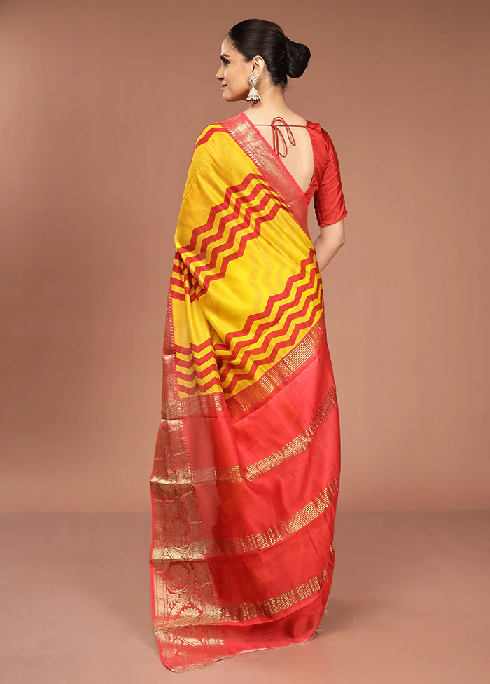 Yellow Chanderi Cotton Saree With Blouse Piece - Image 3