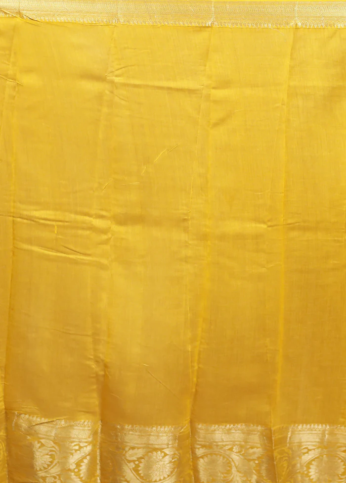 Yellow Chanderi Cotton Saree With Blouse Piece - Image 5