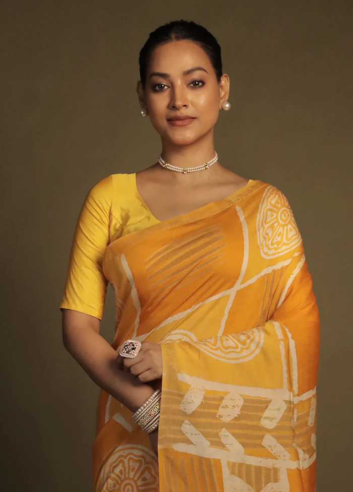 Yellow Chanderi Cotton Saree With Blouse Piece - Image 2
