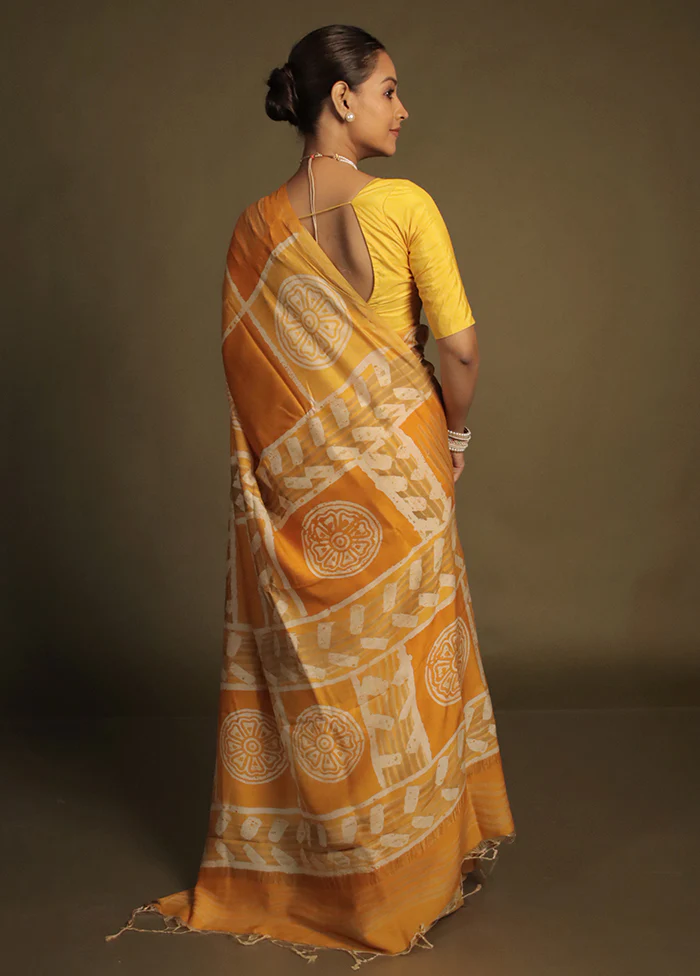 Yellow Chanderi Cotton Saree With Blouse Piece - Image 3