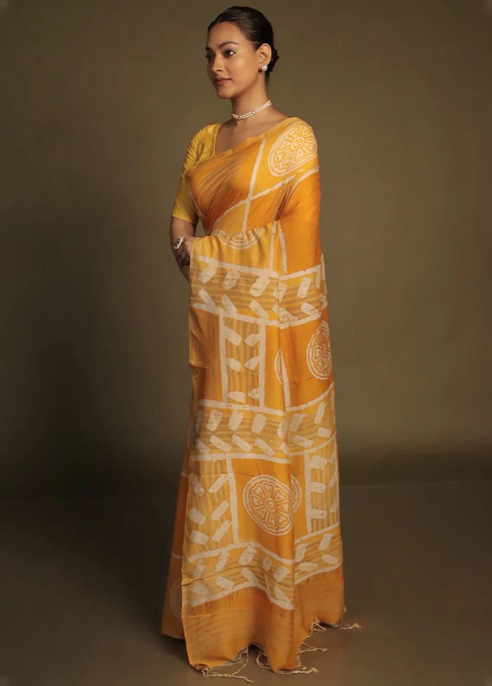 Yellow Chanderi Cotton Saree With Blouse Piece - Image 4