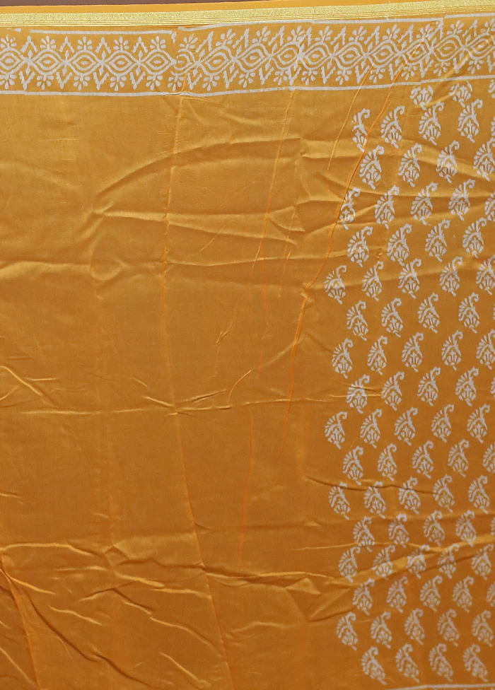 Yellow Chanderi Cotton Saree With Blouse Piece - Image 5