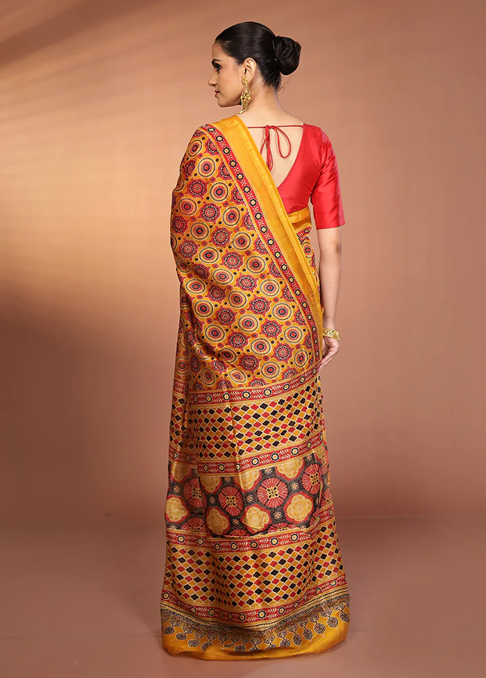 Yellow Chanderi Cotton Saree With Blouse Piece - Image 3