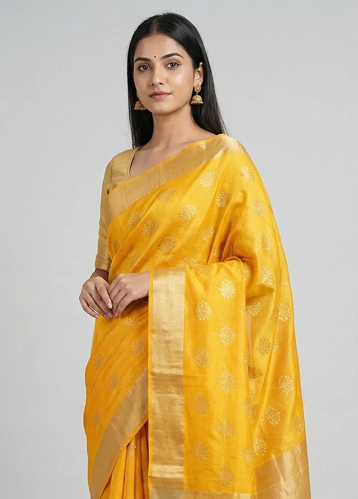 Yellow Chanderi Silk Saree With Blouse Piece - Image 2