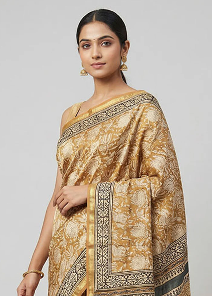 Yellow Chanderi Silk Saree With Blouse Piece - Image 2