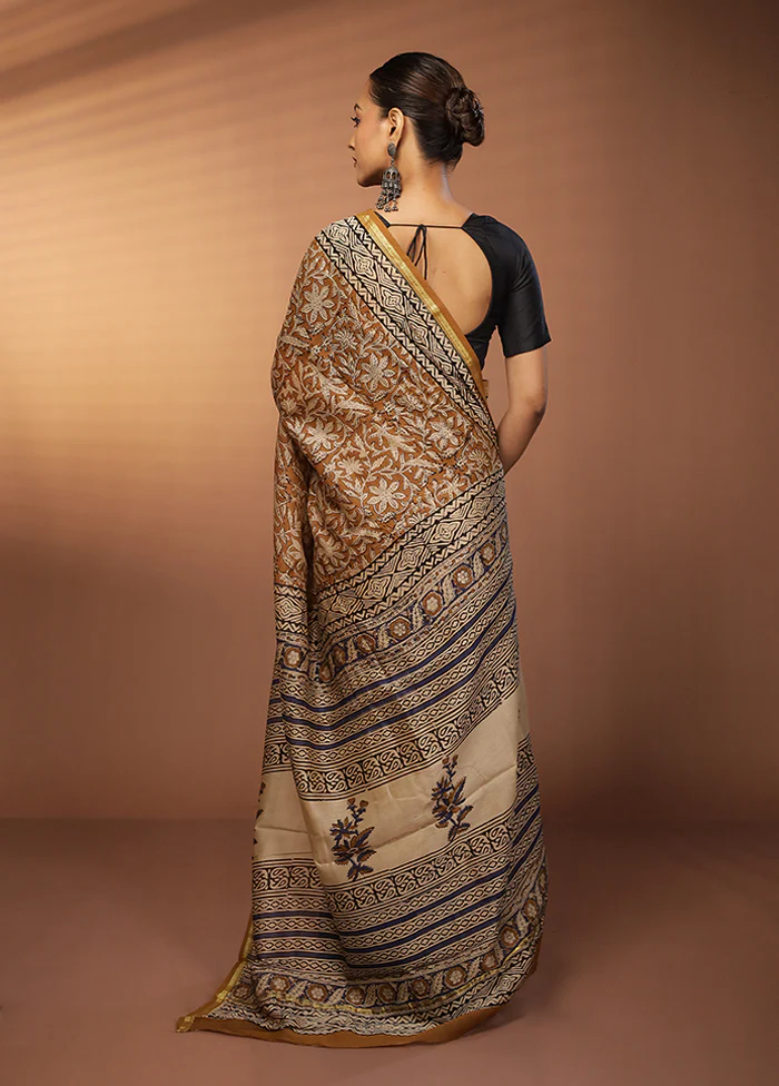 Yellow Chanderi Silk Saree With Blouse Piece - Image 3