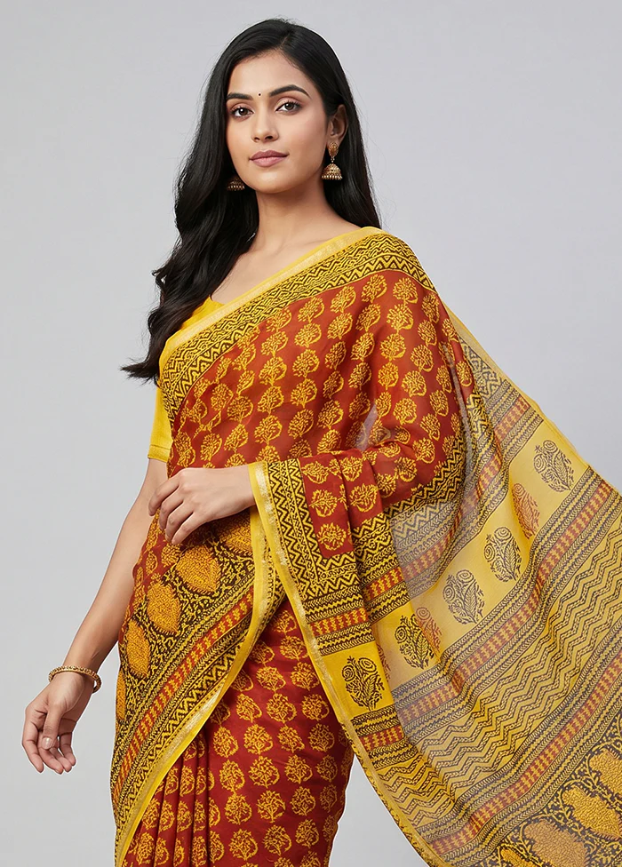 Yellow Chanderi Silk Saree With Blouse Piece - Image 2