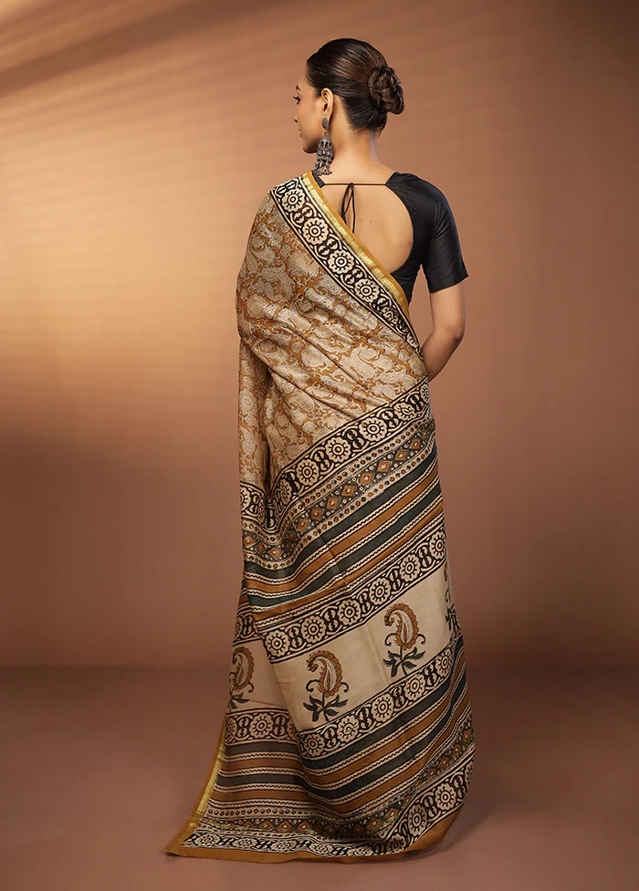Yellow Chanderi Silk Saree With Blouse Piece - Image 3