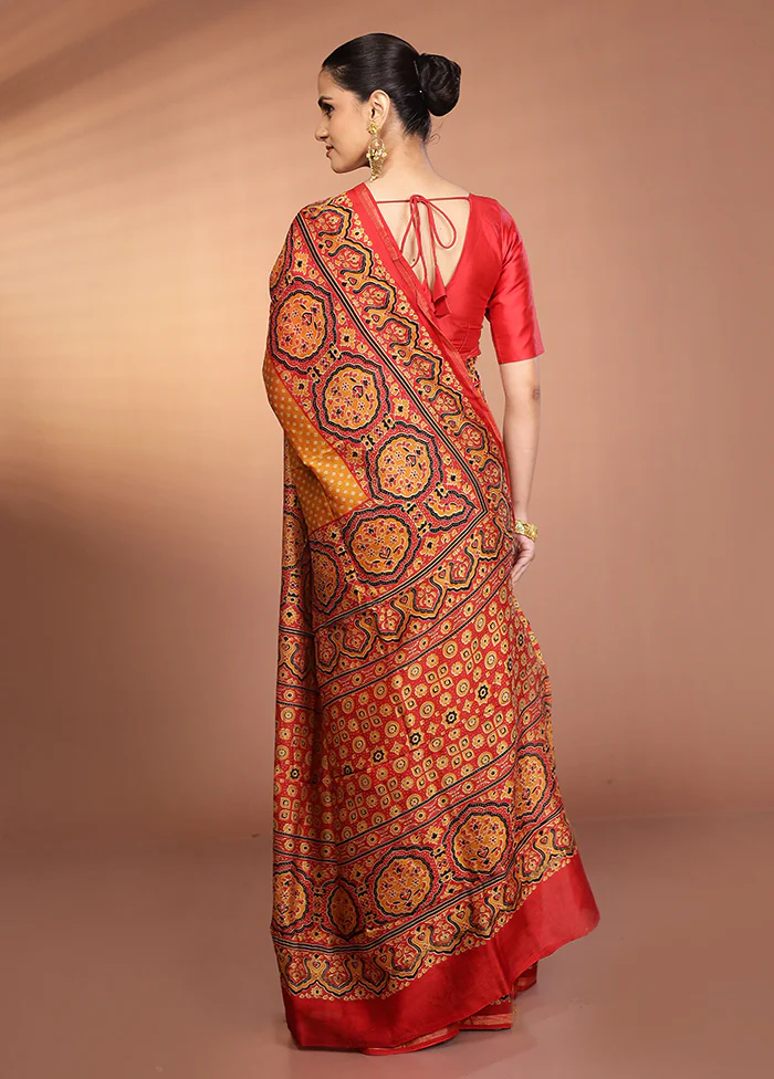Yellow Chanderi Silk Saree With Blouse Piece - Image 3