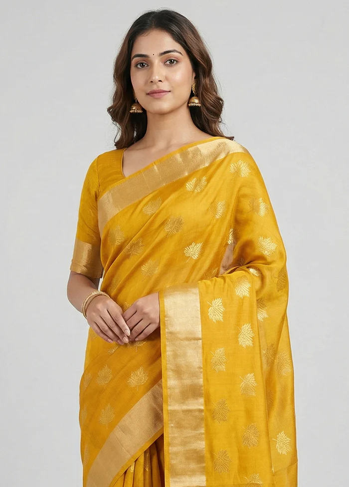 Yellow Chanderi Silk Saree With Blouse Piece - Image 2