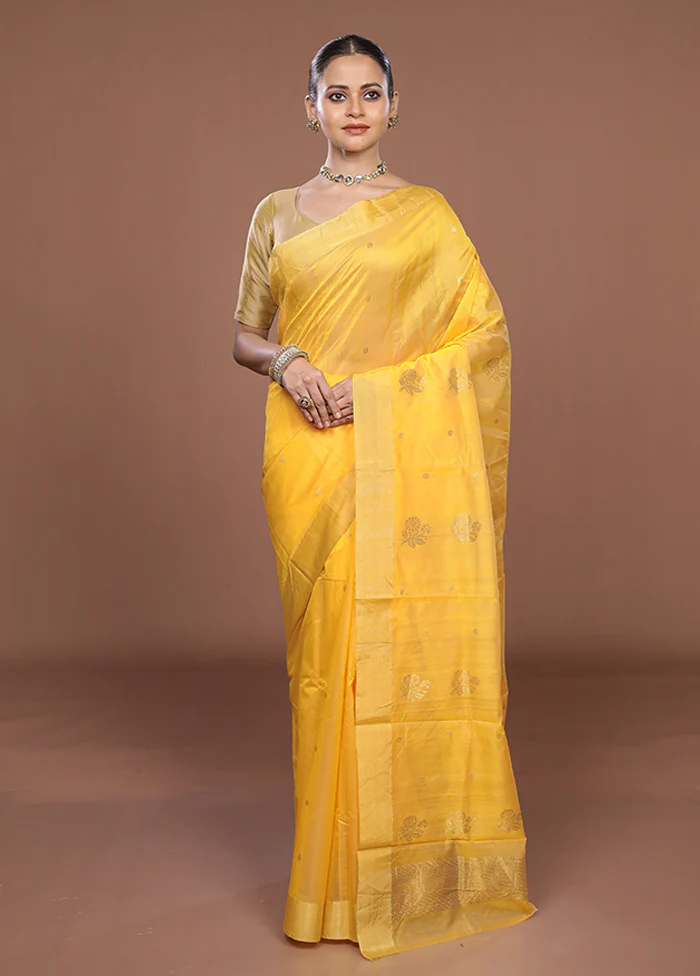 Yellow Chanderi Silk Saree With Blouse Piece - Image 2