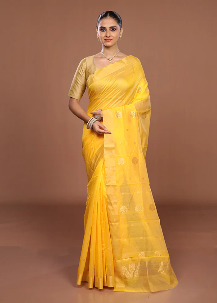 Yellow Chanderi Silk Saree With Blouse Piece - Image 2
