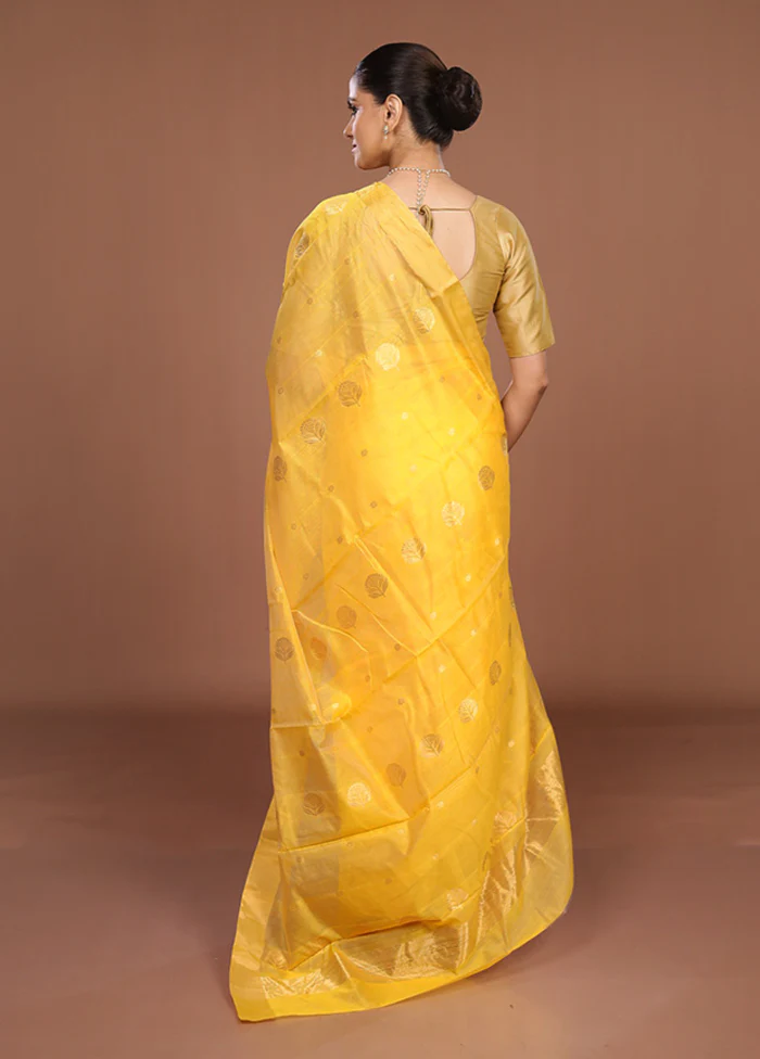 Yellow Chanderi Silk Saree With Blouse Piece - Image 3