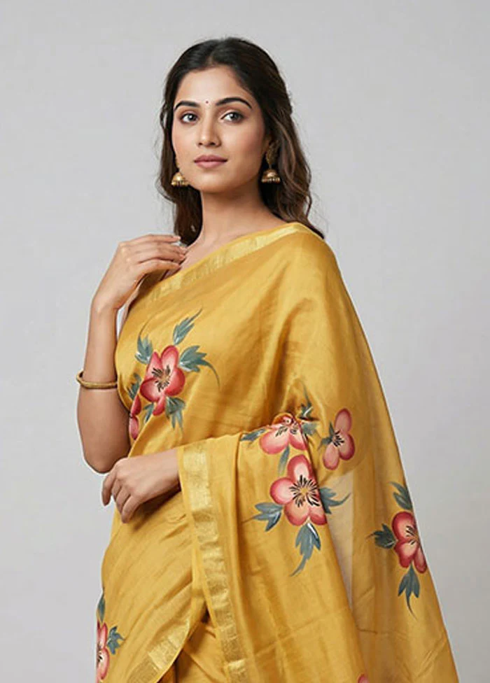 Yellow Chanderi Silk Saree With Blouse Piece - Image 2
