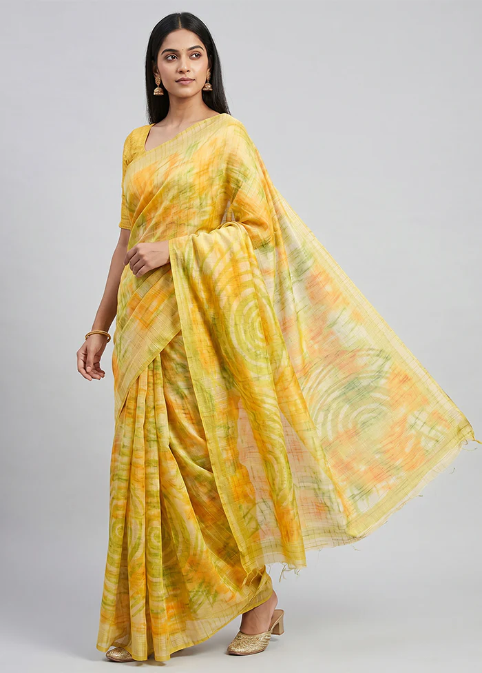 Yellow Chiffon Silk Saree With Blouse Piece
