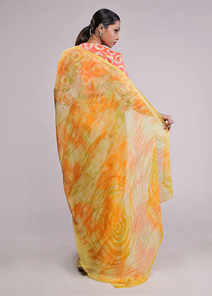 Yellow Chiffon Silk Saree With Blouse Piece - Image 3