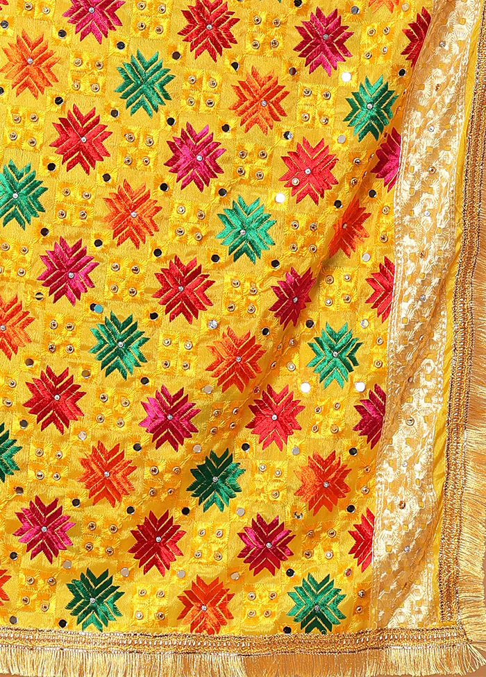 Yellow Chinon Phulkari Work Dupatta - Image 3