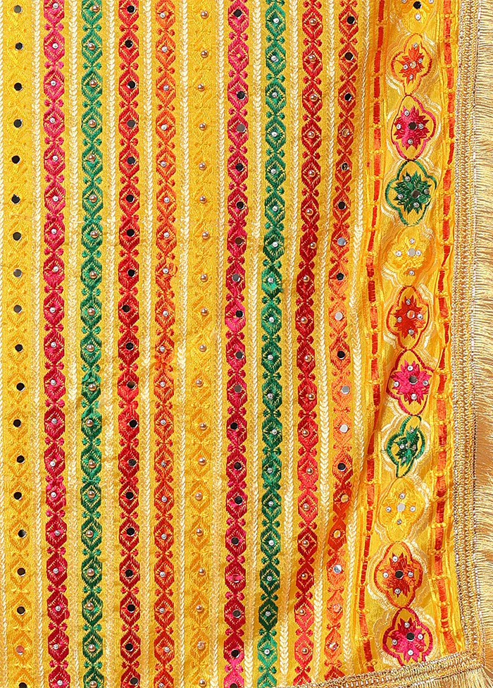 Yellow Chinon Phulkari Work Dupatta - Image 3